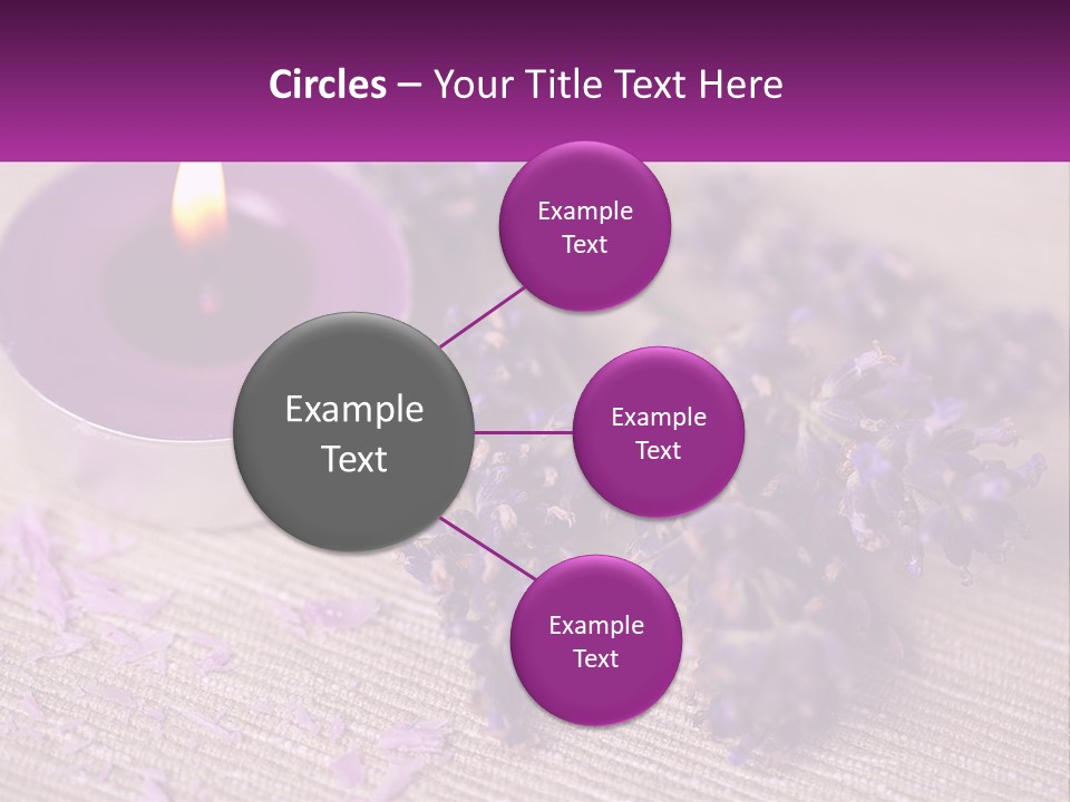 A Purple Candle And Some Lavender Flowers On A Table PowerPoint Template