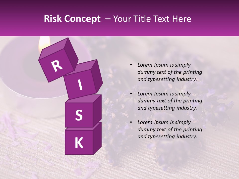 A Purple Candle And Some Lavender Flowers On A Table PowerPoint Template