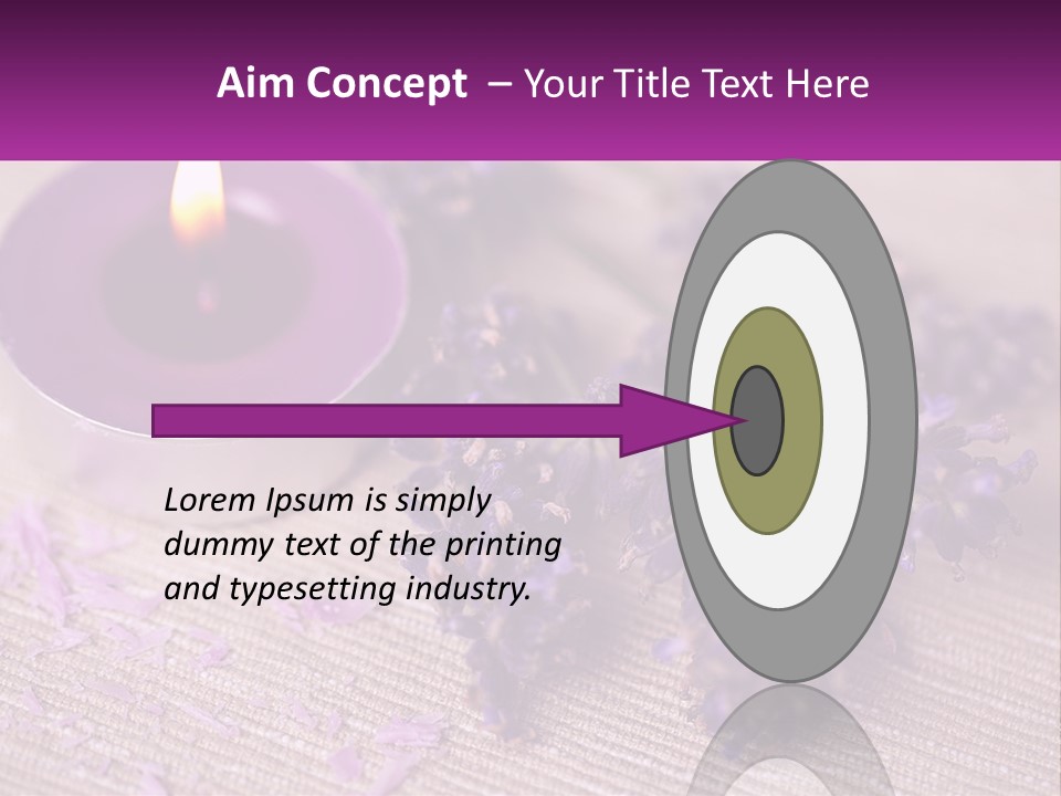 A Purple Candle And Some Lavender Flowers On A Table PowerPoint Template