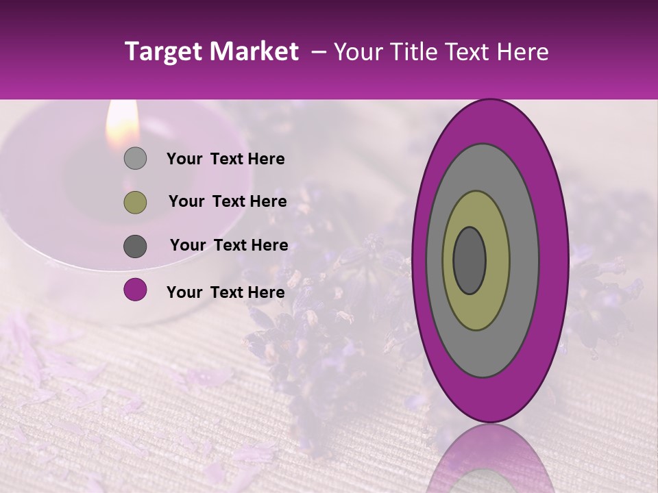 A Purple Candle And Some Lavender Flowers On A Table PowerPoint Template