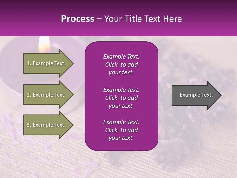 A Purple Candle And Some Lavender Flowers On A Table PowerPoint Template