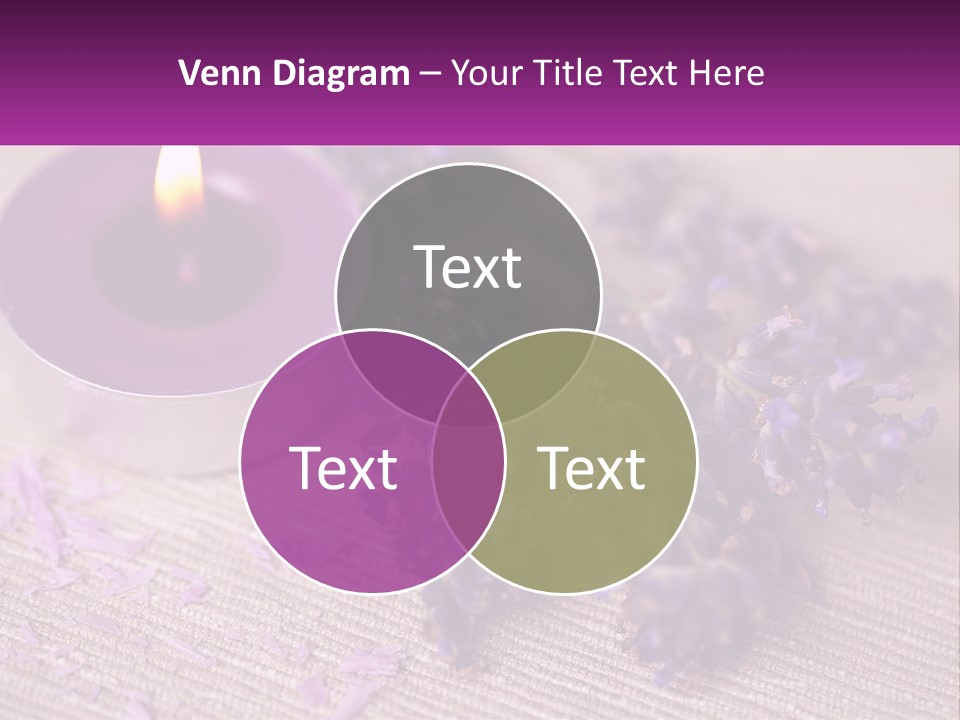 A Purple Candle And Some Lavender Flowers On A Table PowerPoint Template