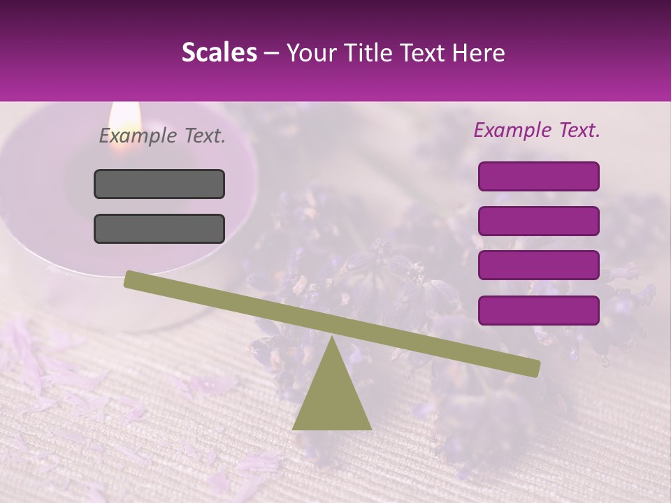 A Purple Candle And Some Lavender Flowers On A Table PowerPoint Template