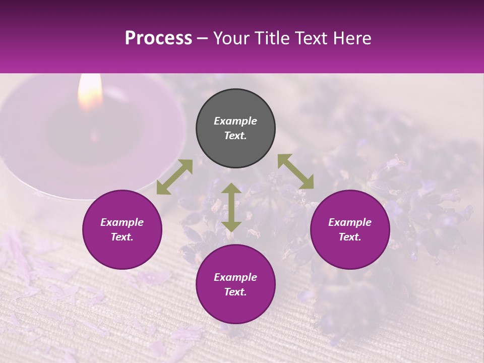 A Purple Candle And Some Lavender Flowers On A Table PowerPoint Template