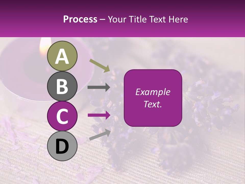 A Purple Candle And Some Lavender Flowers On A Table PowerPoint Template