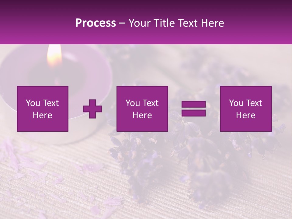 A Purple Candle And Some Lavender Flowers On A Table PowerPoint Template