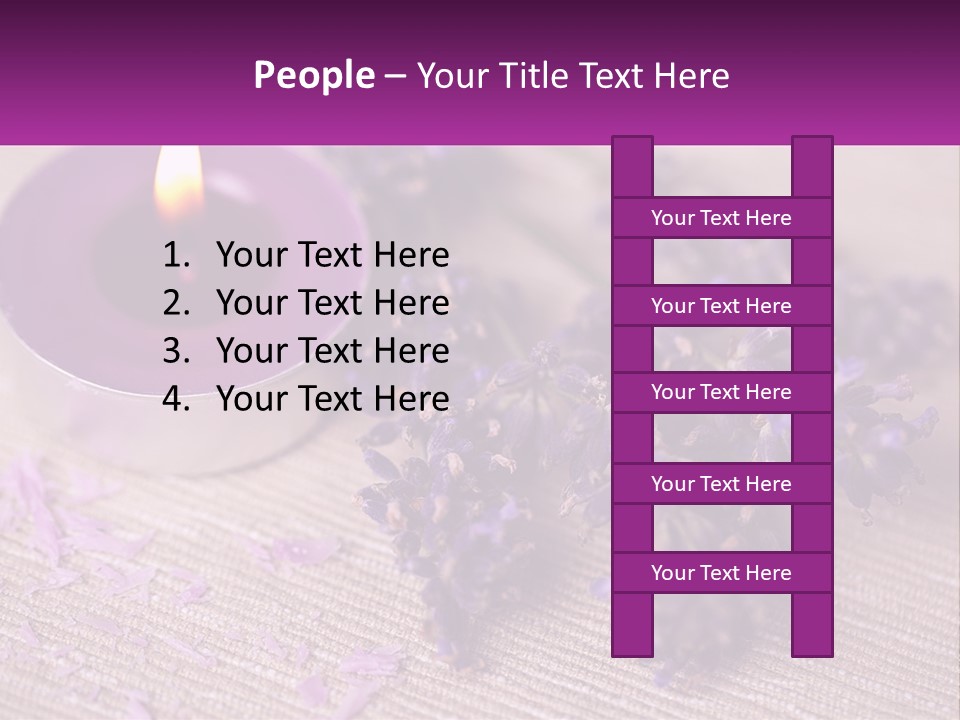 A Purple Candle And Some Lavender Flowers On A Table PowerPoint Template