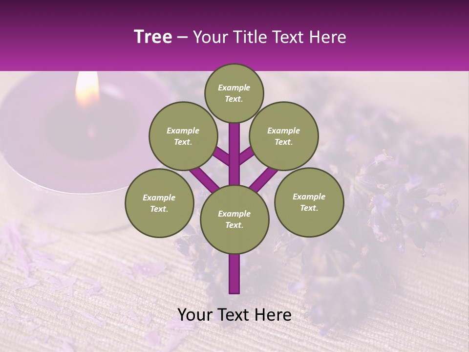 A Purple Candle And Some Lavender Flowers On A Table PowerPoint Template