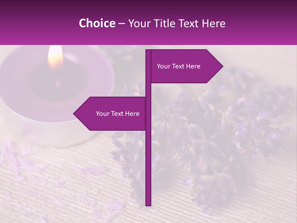 A Purple Candle And Some Lavender Flowers On A Table PowerPoint Template