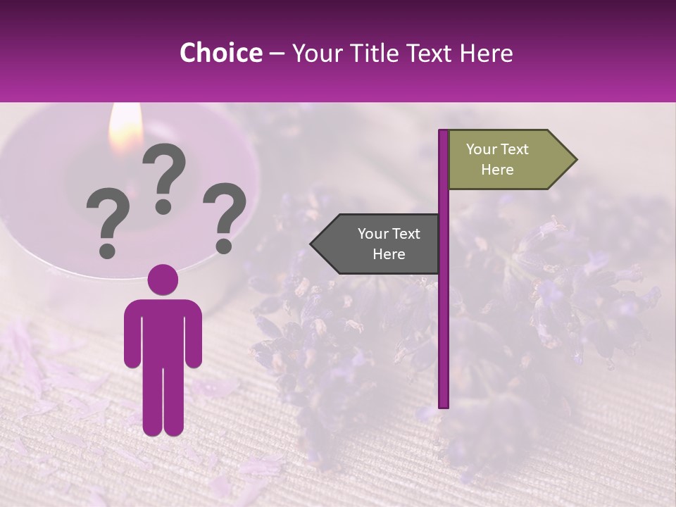 A Purple Candle And Some Lavender Flowers On A Table PowerPoint Template