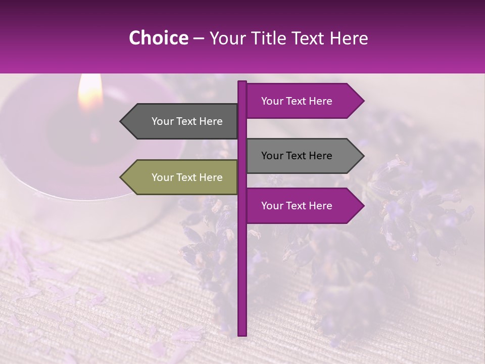 A Purple Candle And Some Lavender Flowers On A Table PowerPoint Template