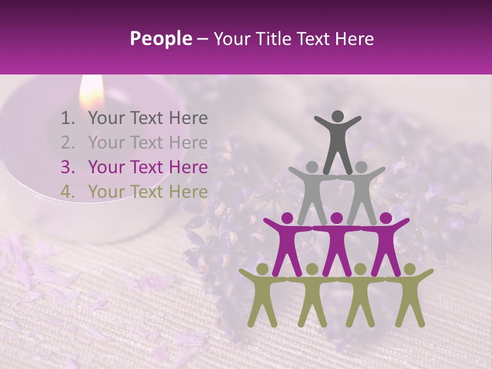 A Purple Candle And Some Lavender Flowers On A Table PowerPoint Template