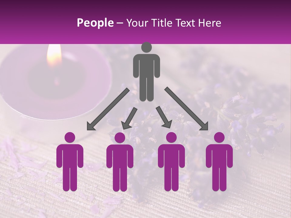 A Purple Candle And Some Lavender Flowers On A Table PowerPoint Template