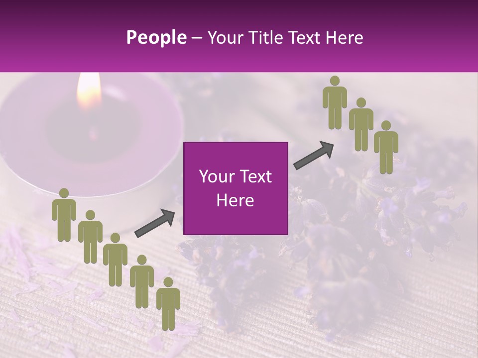 A Purple Candle And Some Lavender Flowers On A Table PowerPoint Template