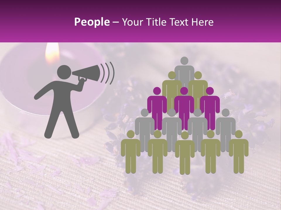 A Purple Candle And Some Lavender Flowers On A Table PowerPoint Template
