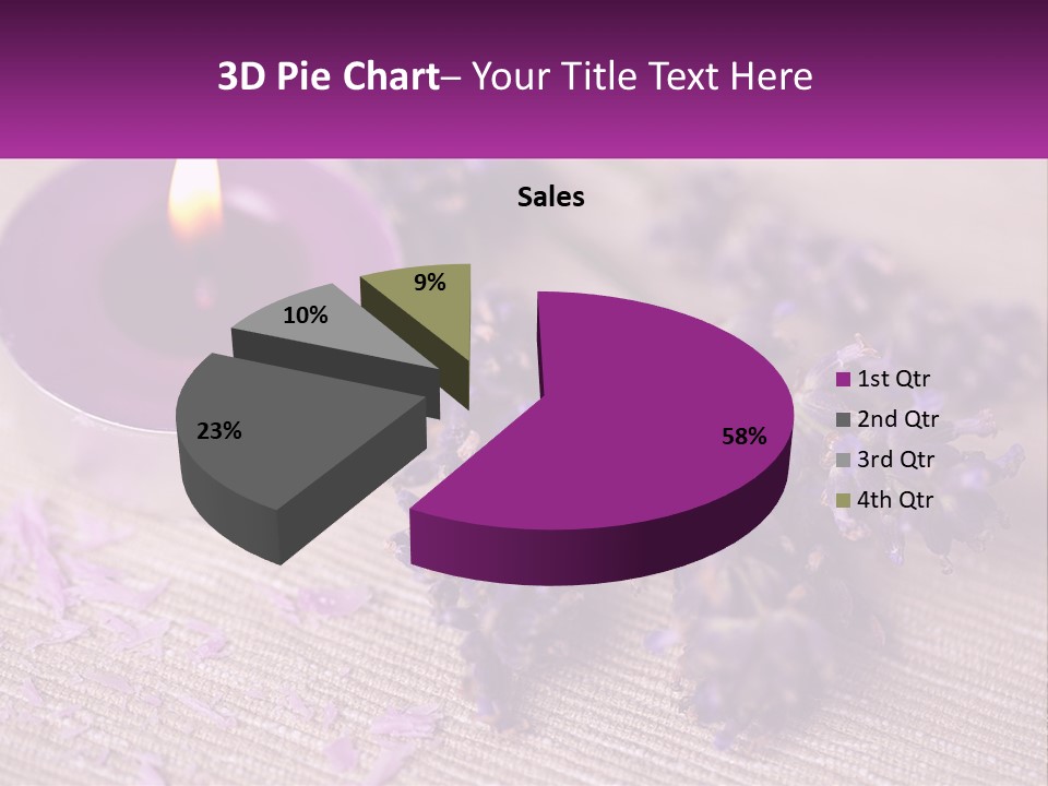 A Purple Candle And Some Lavender Flowers On A Table PowerPoint Template