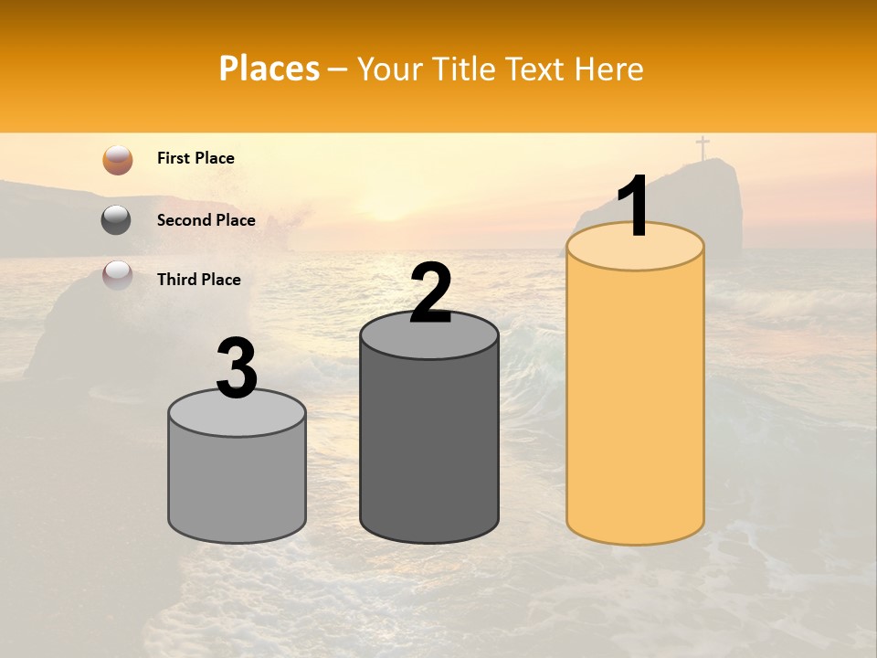 A Sunset Over The Ocean With A Cross On Top Of It PowerPoint Template