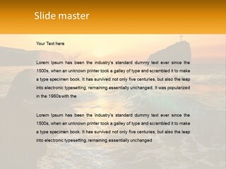A Sunset Over The Ocean With A Cross On Top Of It PowerPoint Template
