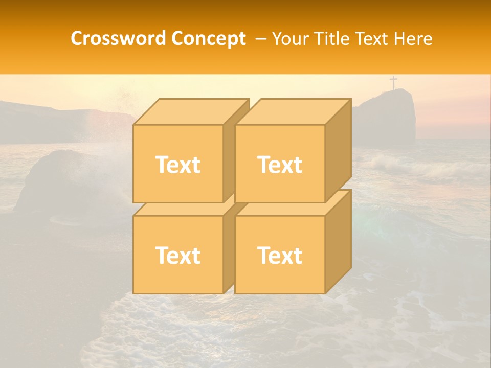 A Sunset Over The Ocean With A Cross On Top Of It PowerPoint Template