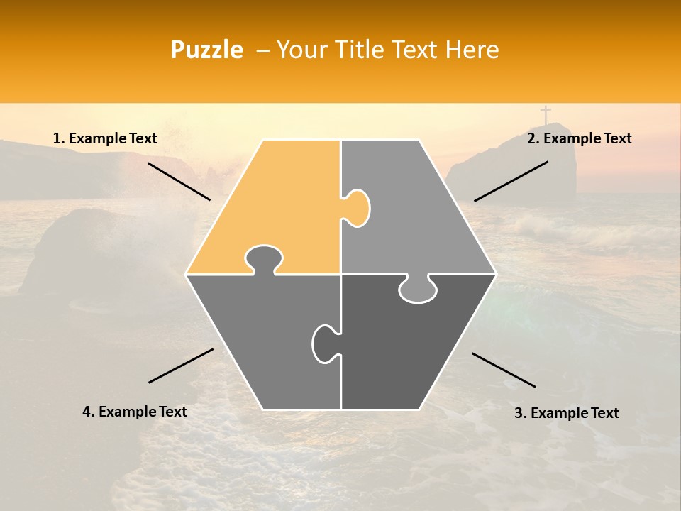 A Sunset Over The Ocean With A Cross On Top Of It PowerPoint Template