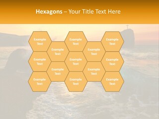 A Sunset Over The Ocean With A Cross On Top Of It PowerPoint Template