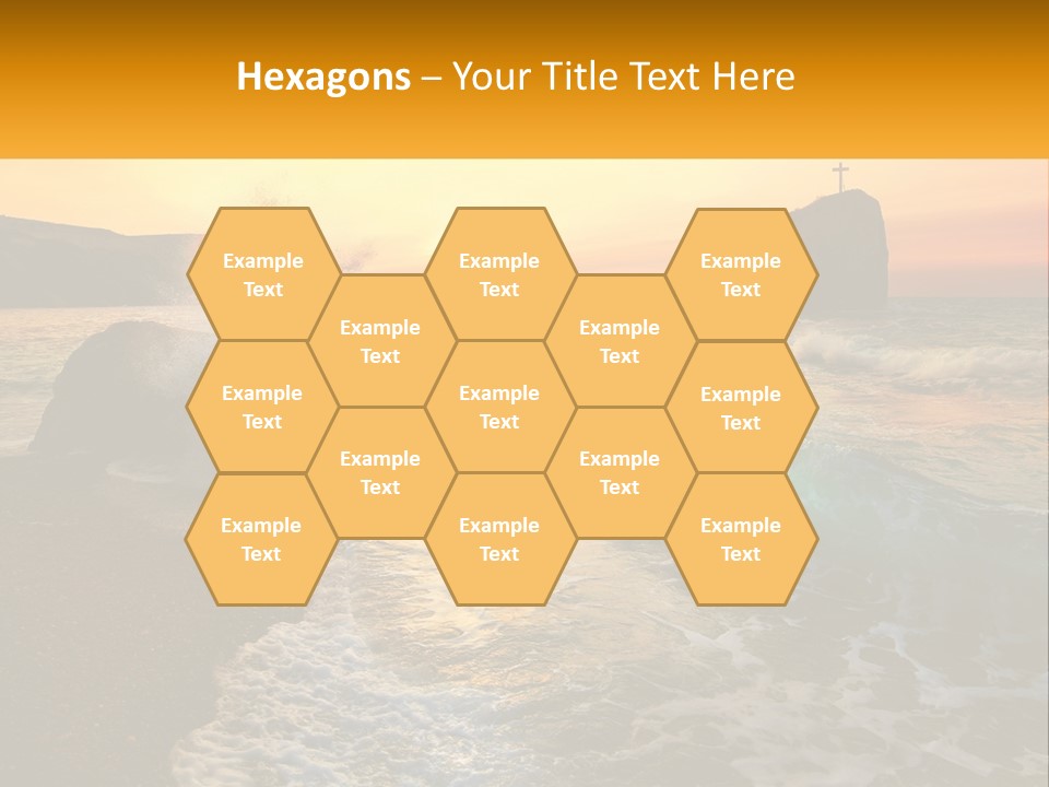 A Sunset Over The Ocean With A Cross On Top Of It PowerPoint Template