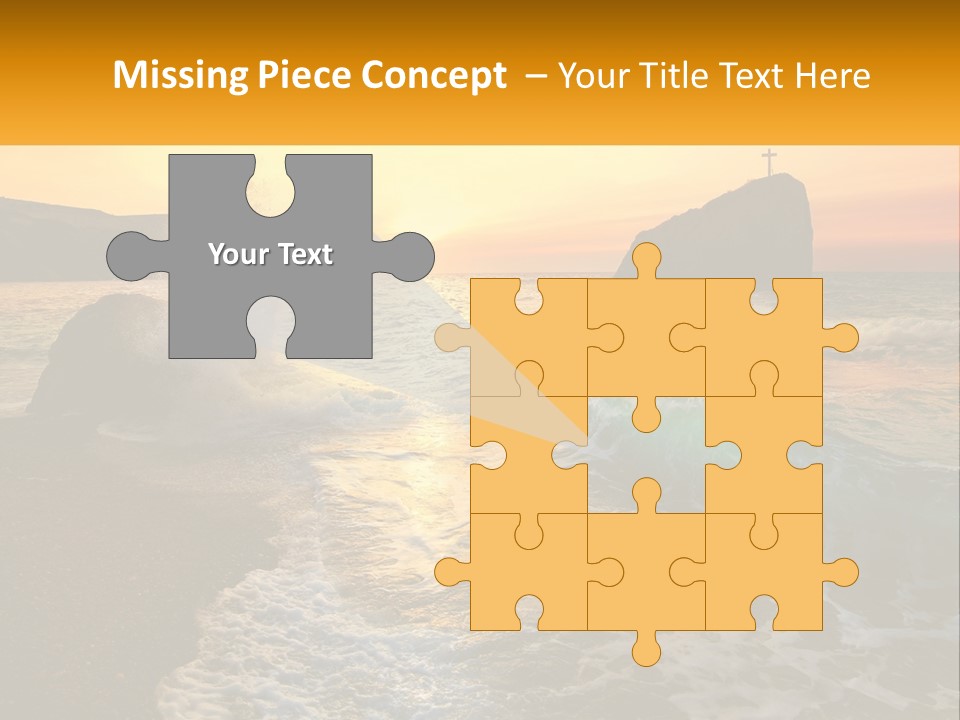 A Sunset Over The Ocean With A Cross On Top Of It PowerPoint Template