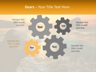 A Sunset Over The Ocean With A Cross On Top Of It PowerPoint Template