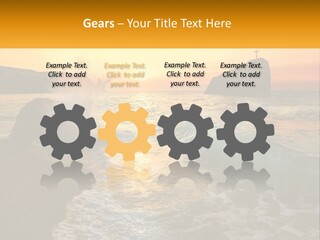 A Sunset Over The Ocean With A Cross On Top Of It PowerPoint Template