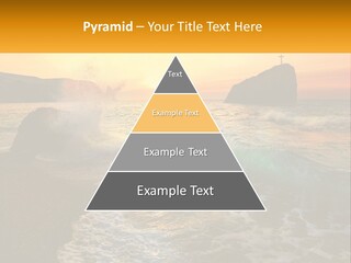 A Sunset Over The Ocean With A Cross On Top Of It PowerPoint Template