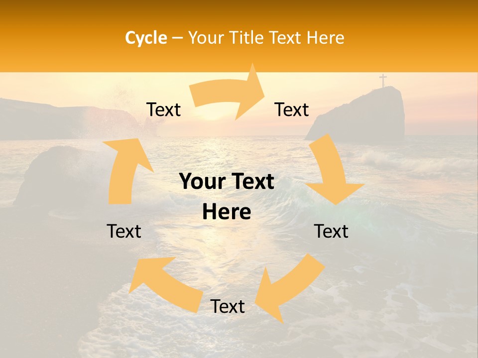 A Sunset Over The Ocean With A Cross On Top Of It PowerPoint Template