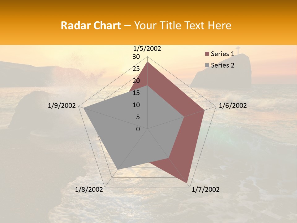 A Sunset Over The Ocean With A Cross On Top Of It PowerPoint Template