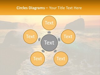 A Sunset Over The Ocean With A Cross On Top Of It PowerPoint Template