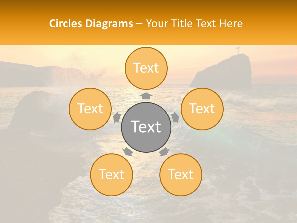A Sunset Over The Ocean With A Cross On Top Of It PowerPoint Template