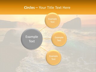 A Sunset Over The Ocean With A Cross On Top Of It PowerPoint Template