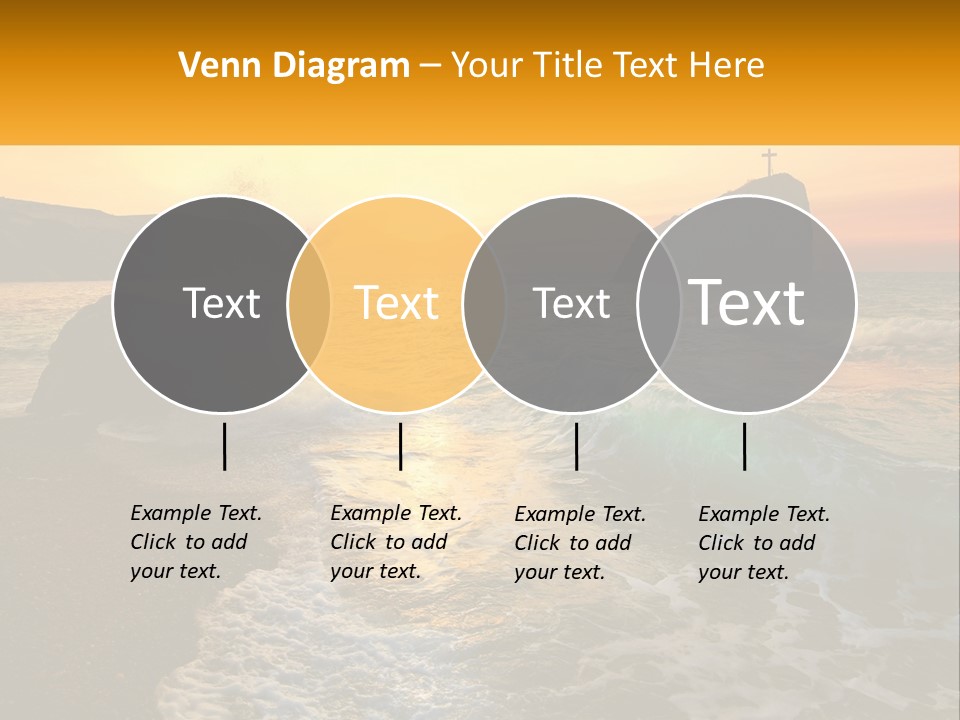 A Sunset Over The Ocean With A Cross On Top Of It PowerPoint Template