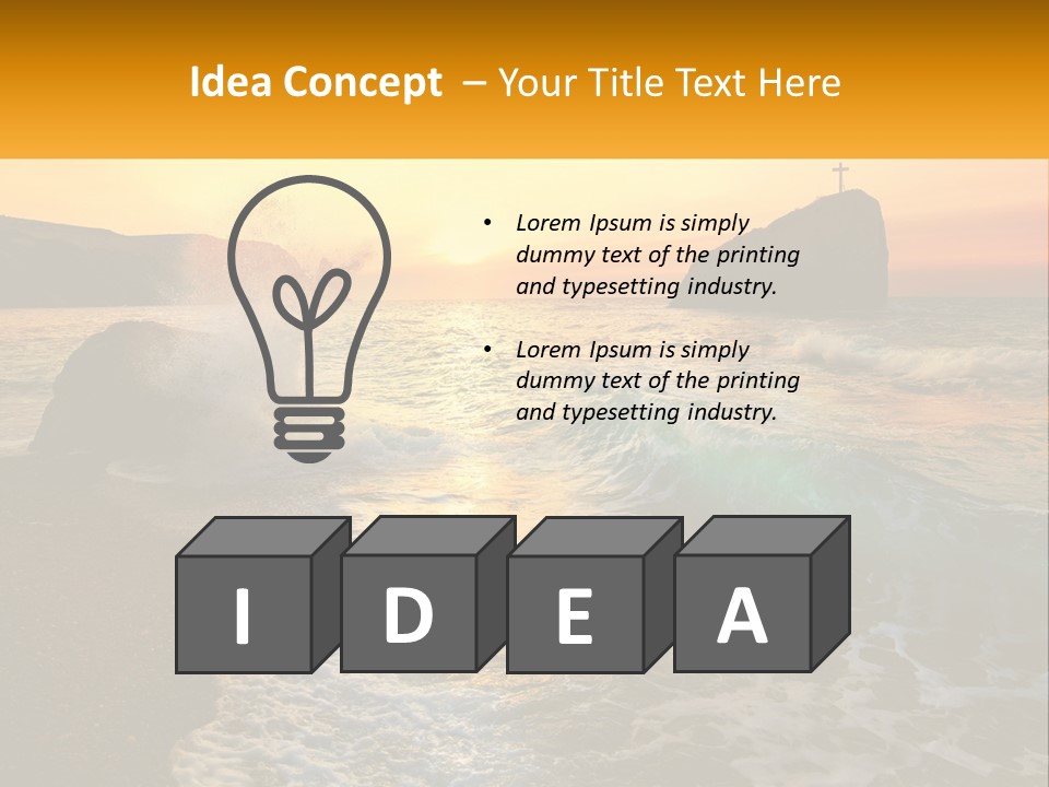 A Sunset Over The Ocean With A Cross On Top Of It PowerPoint Template