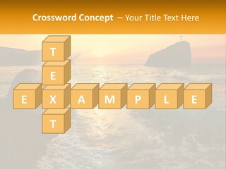 A Sunset Over The Ocean With A Cross On Top Of It PowerPoint Template