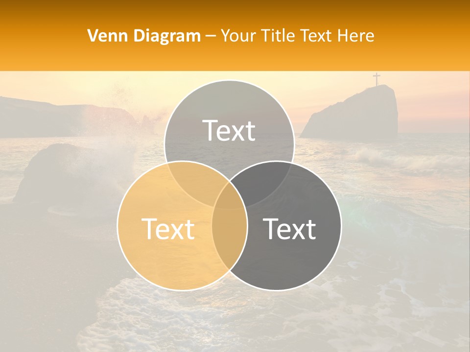 A Sunset Over The Ocean With A Cross On Top Of It PowerPoint Template