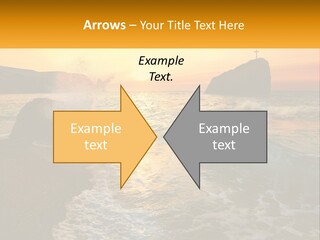 A Sunset Over The Ocean With A Cross On Top Of It PowerPoint Template