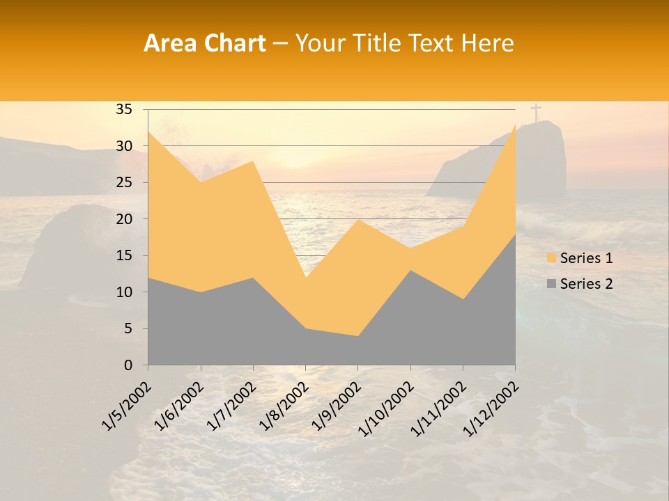 A Sunset Over The Ocean With A Cross On Top Of It PowerPoint Template