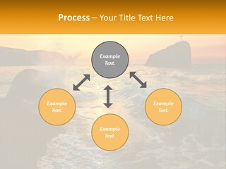 A Sunset Over The Ocean With A Cross On Top Of It PowerPoint Template