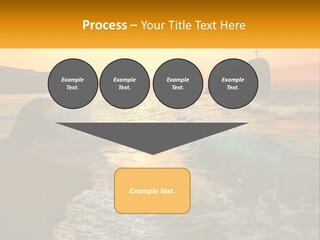 A Sunset Over The Ocean With A Cross On Top Of It PowerPoint Template