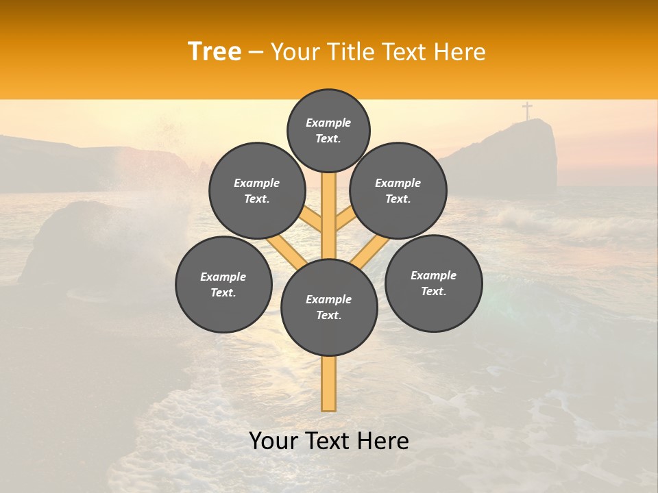 A Sunset Over The Ocean With A Cross On Top Of It PowerPoint Template