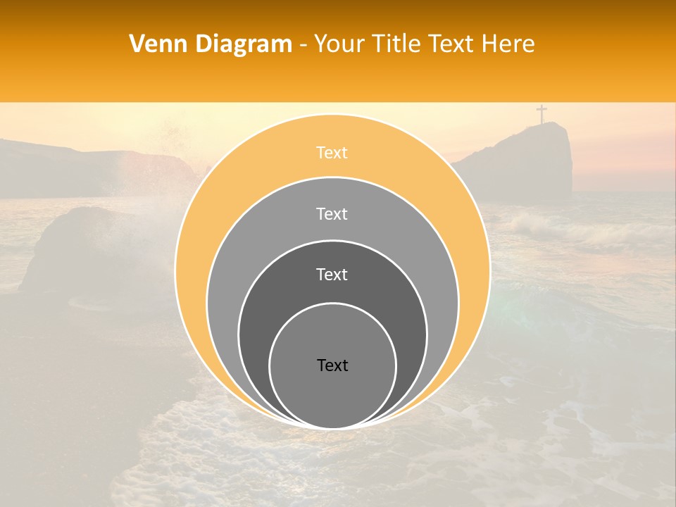 A Sunset Over The Ocean With A Cross On Top Of It PowerPoint Template