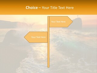 A Sunset Over The Ocean With A Cross On Top Of It PowerPoint Template
