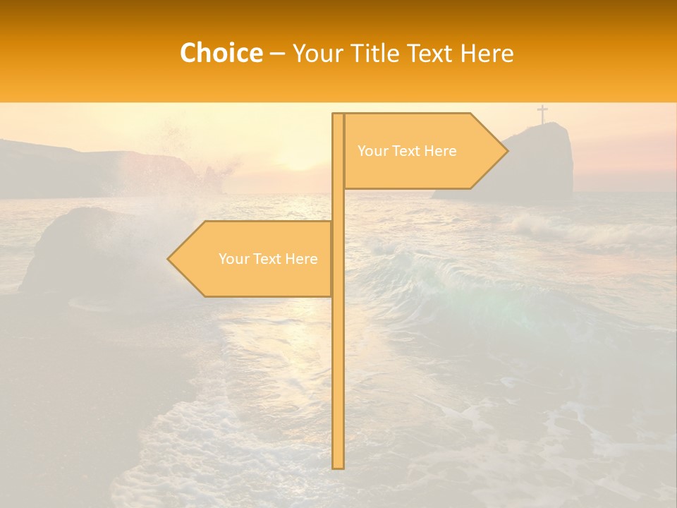 A Sunset Over The Ocean With A Cross On Top Of It PowerPoint Template