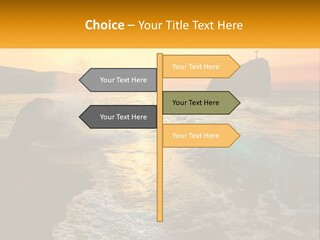A Sunset Over The Ocean With A Cross On Top Of It PowerPoint Template