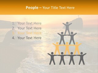 A Sunset Over The Ocean With A Cross On Top Of It PowerPoint Template