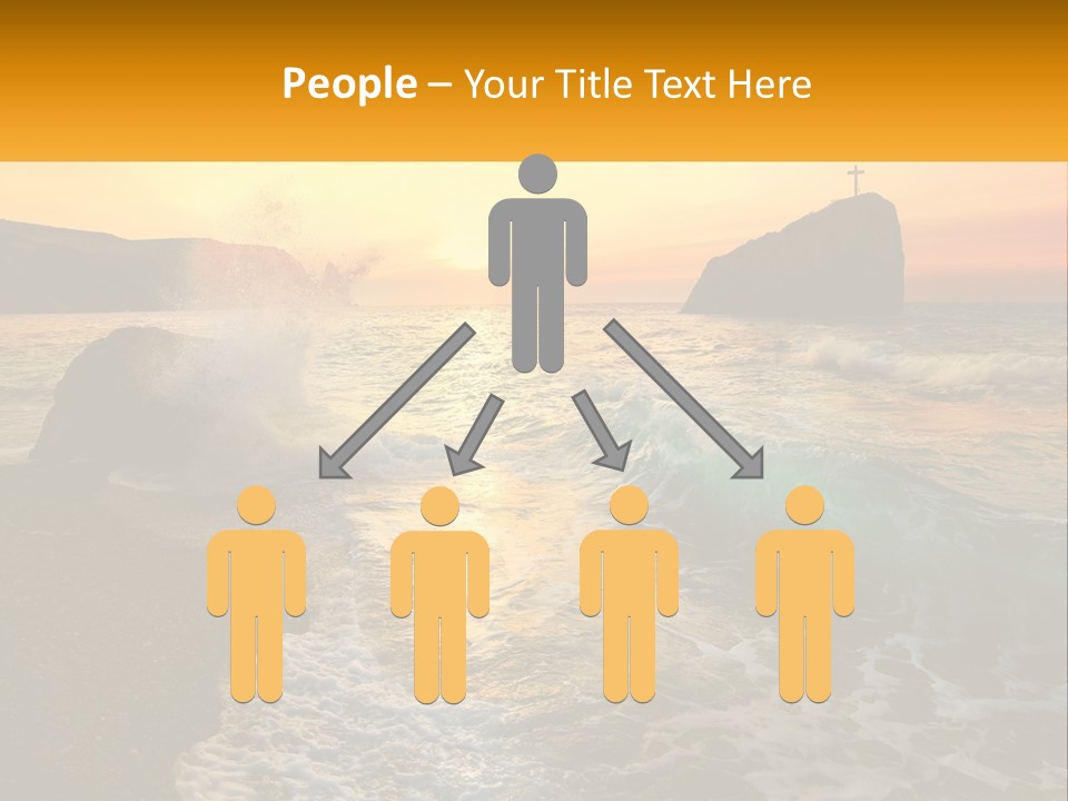 A Sunset Over The Ocean With A Cross On Top Of It PowerPoint Template